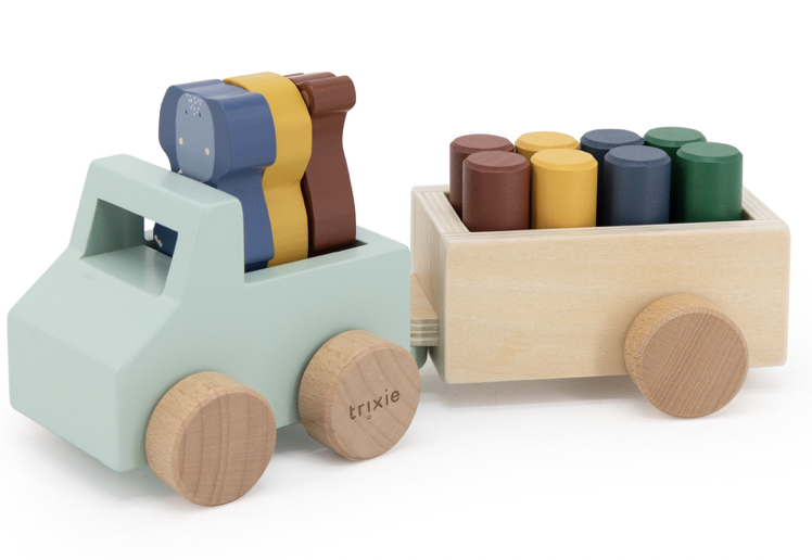Voiture avec remorque en bois - Animaux