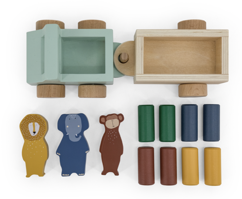 Voiture avec remorque en bois - Animaux