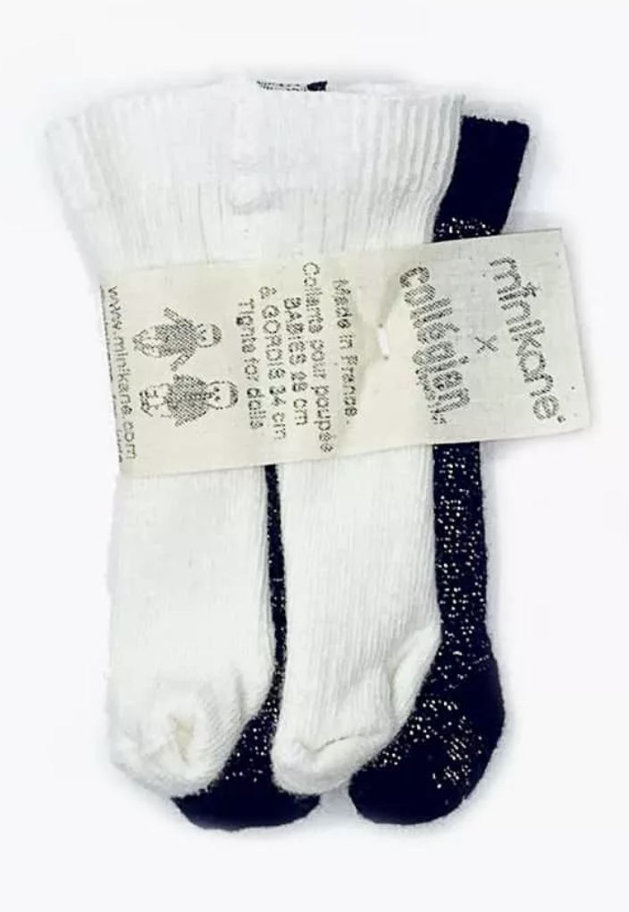 Lot de 2 Collants Blanc / noir paillettes