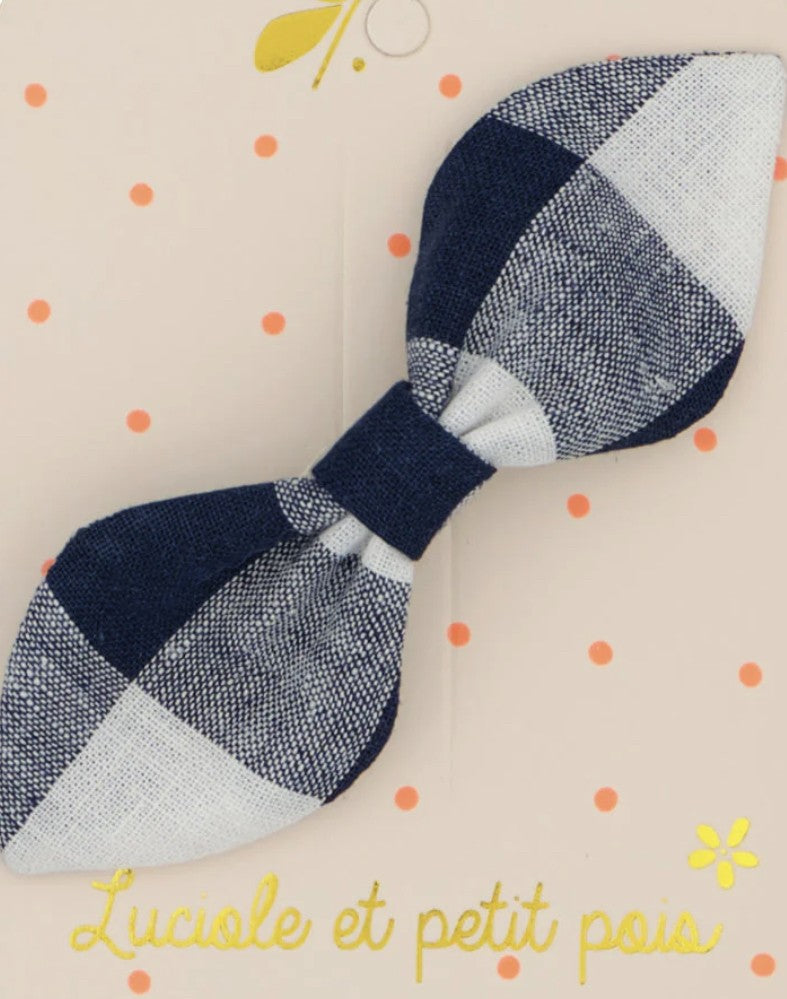 Barrette noeud lapin - carreaux marine