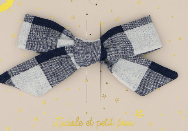 Barrette - noeud princesse - Carreaux marine