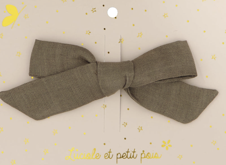 Barrette - noeud princesse - Lin kaki