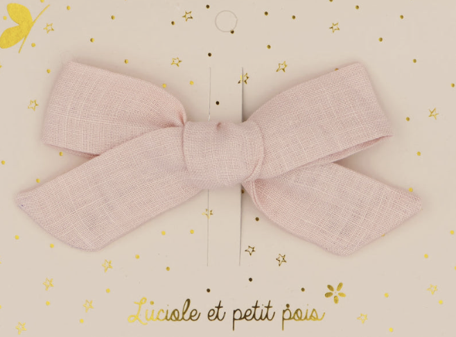 Barrette - noeud princesse - Lin rose