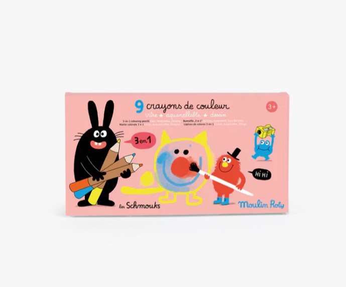 9 crayons de couleur- 3 en 1- Les schmouks