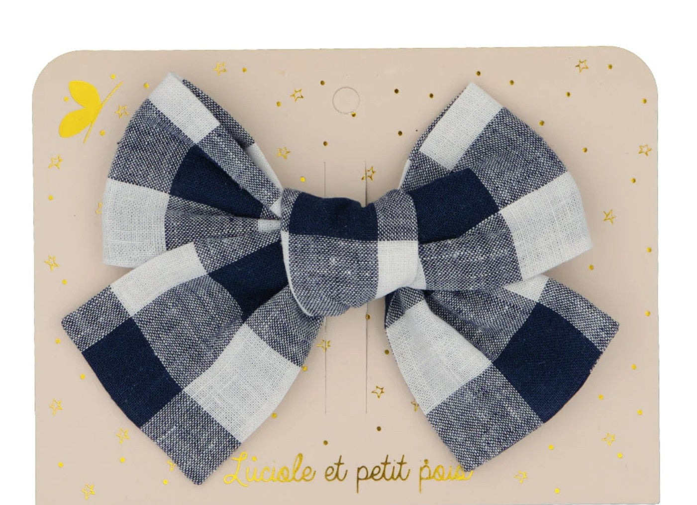 Barrette grand noeud princesse - carreaux marine