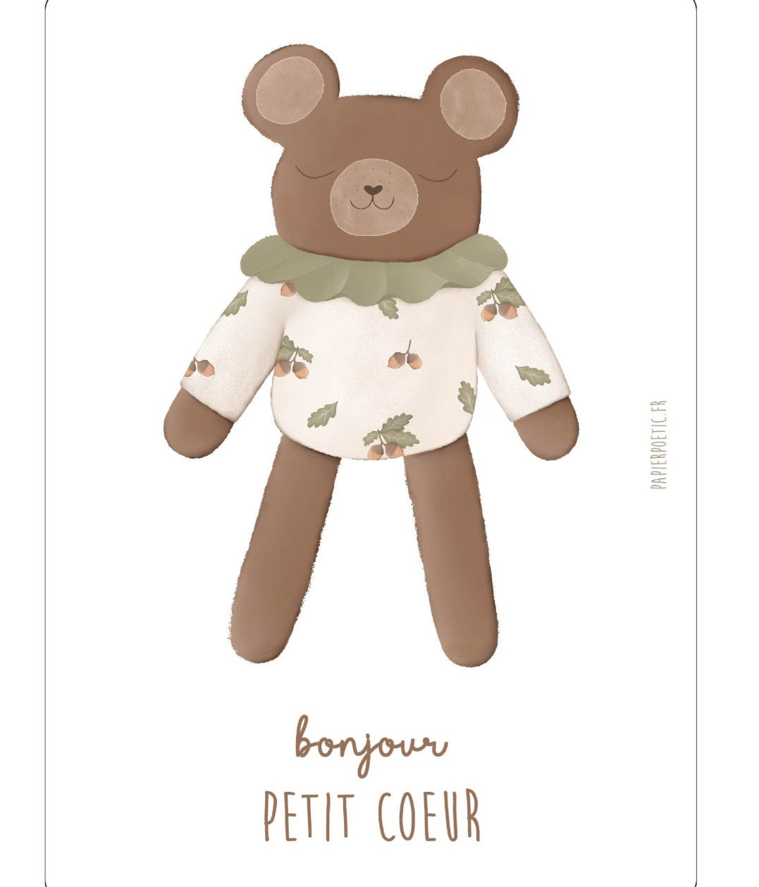 Carte naissance-doudou ours automne