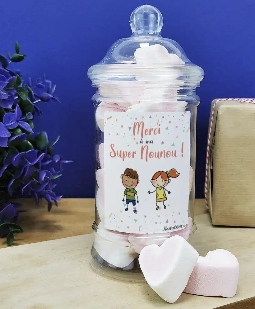 Bonbonnière coeurs guimauve - Merci Super Nounou
