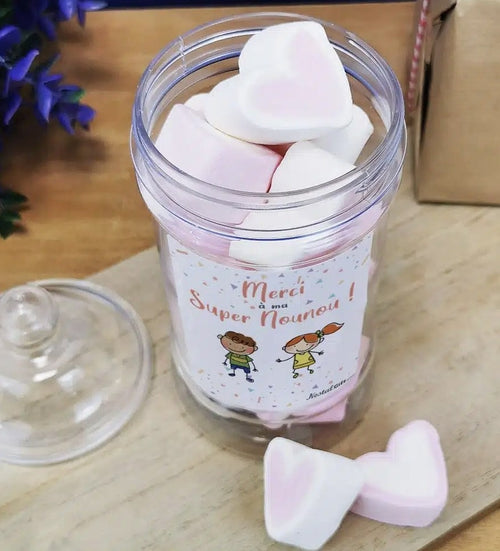 Bonbonnière coeurs guimauve - Merci Super Nounou