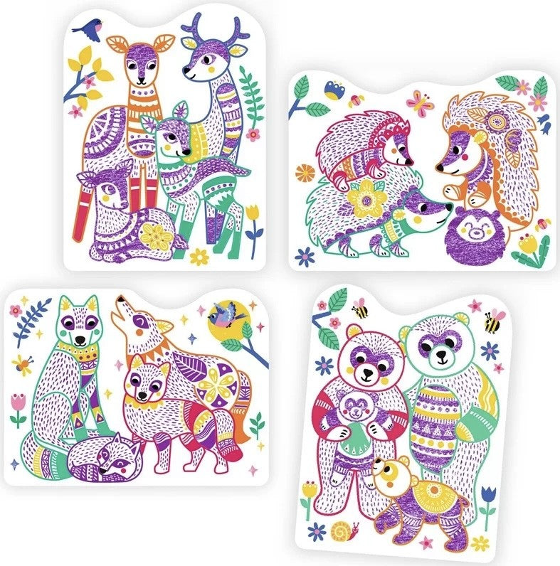 Coloriage à révéler - Familles de la forêt