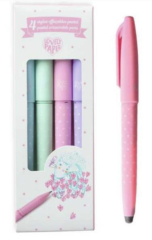 4 stylos effaçables pastel
