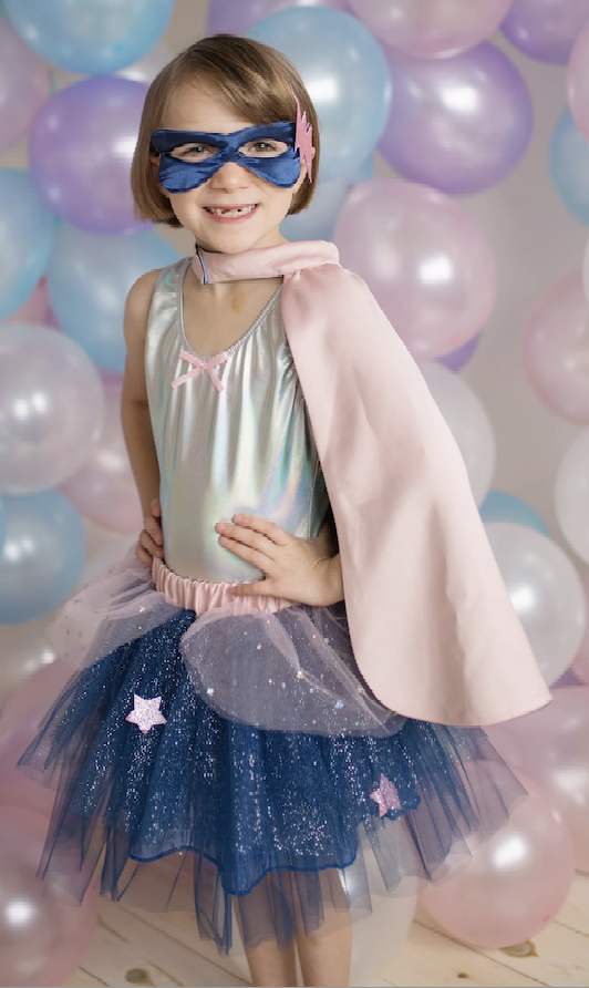 Déguisement - Super héro Tutu/Cape/Masque - Pink &Navy - T 7/8 Ans