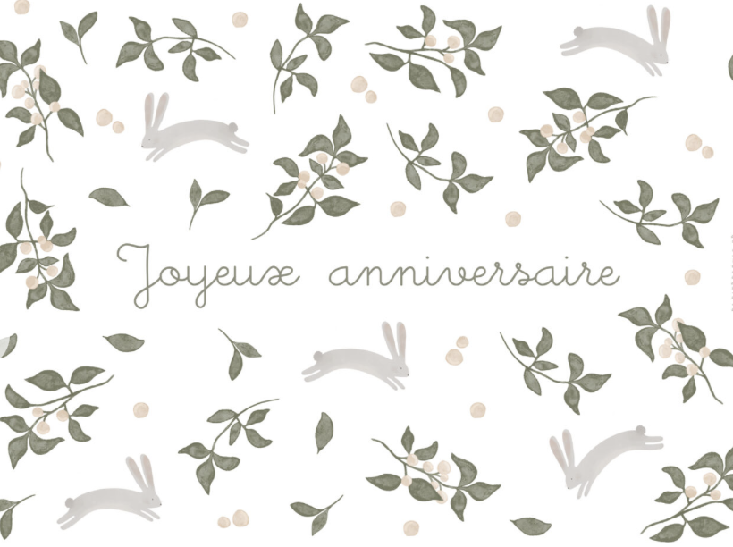 Carte Anniversaire - Lapins fleuris