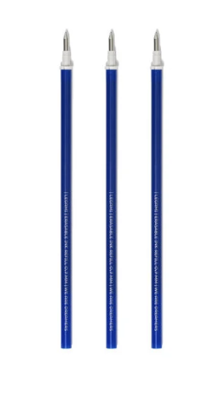 Stylo effaçable - 3 recharges encre bleue