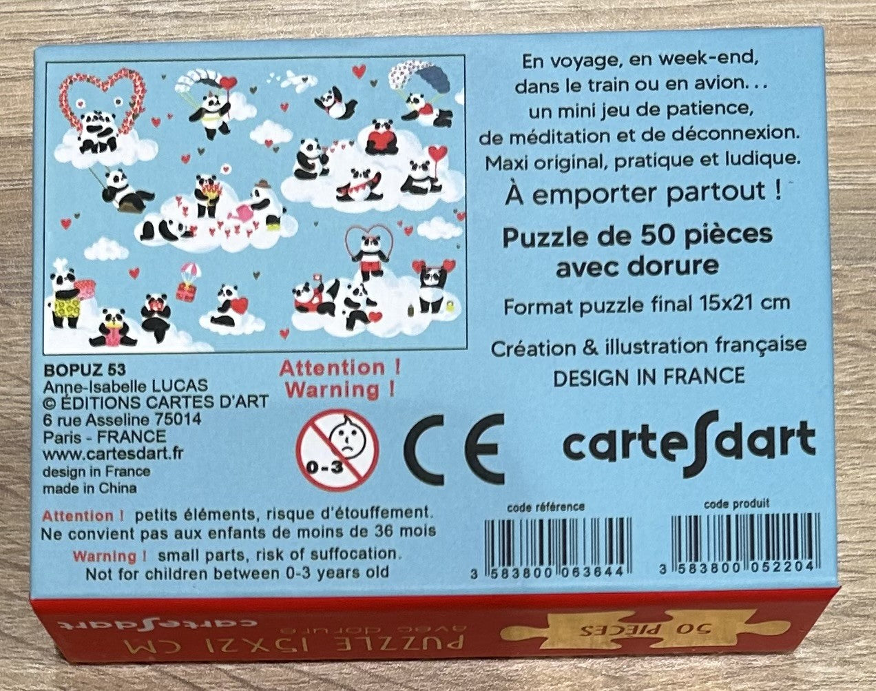 Boîte mini puzzle - Pandas 50 pièces