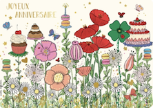 Carte - Joyeux anniversaire gateaux fleurs