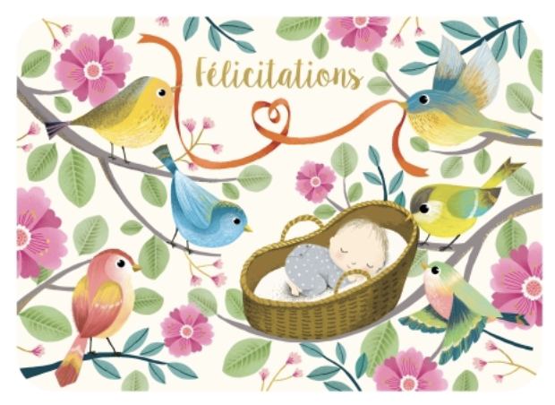 Carte - Félicitations naissance bébé couffin