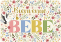 Carte - Bienvenue bébé cigogne et fleurs