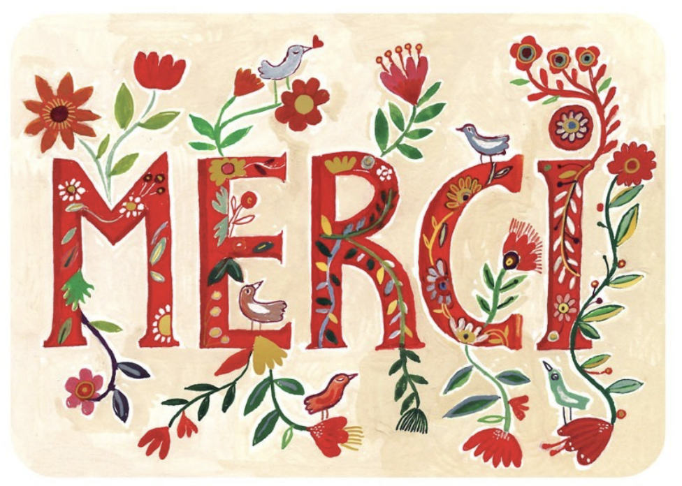 Carte - Merci fleurs rouges