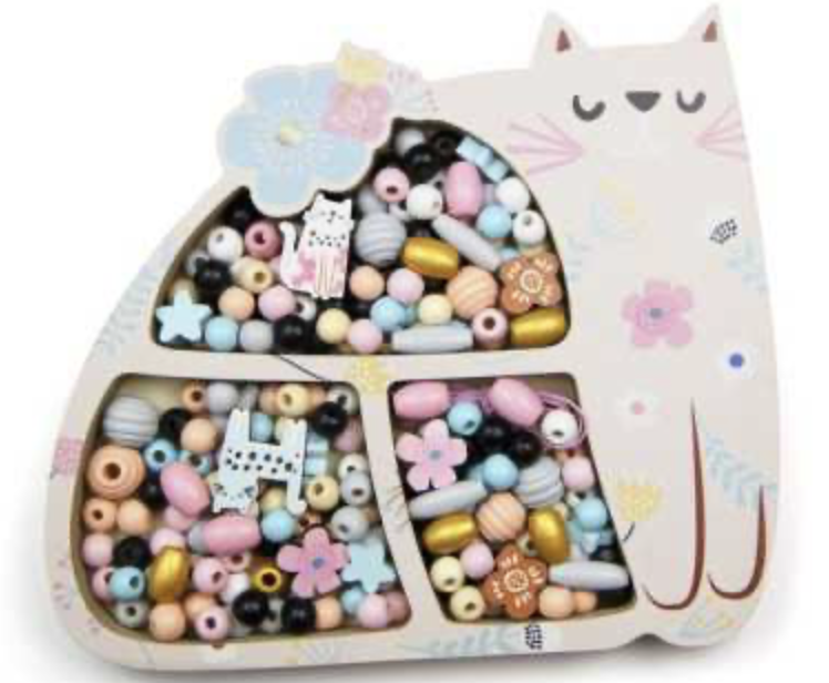 Coffret perles bois - Chat