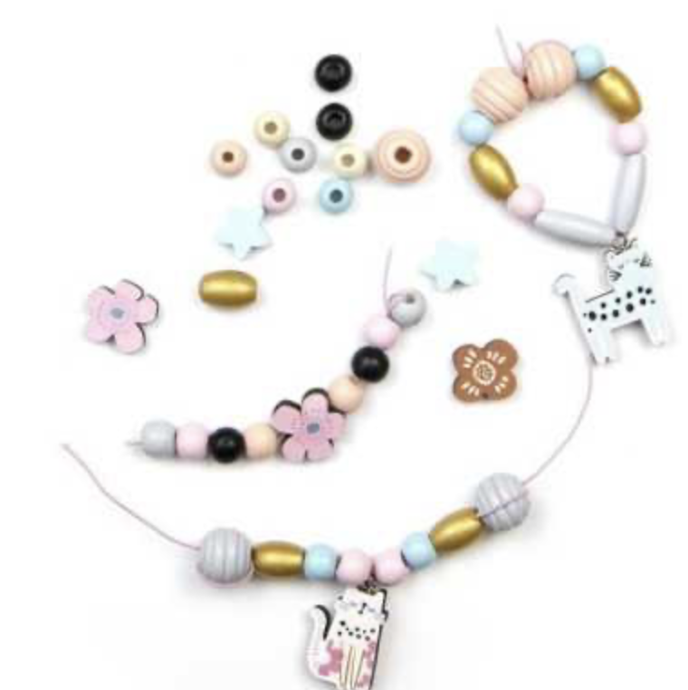 Coffret perles bois - Chat