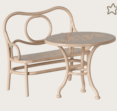 Table à café et banc, Souris, Grande - Rose pâle