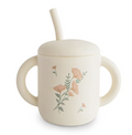 Tasse à bec avec paille - Fleurs roses