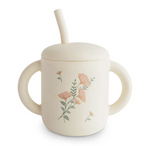 Tasse à bec avec paille - Fleurs roses