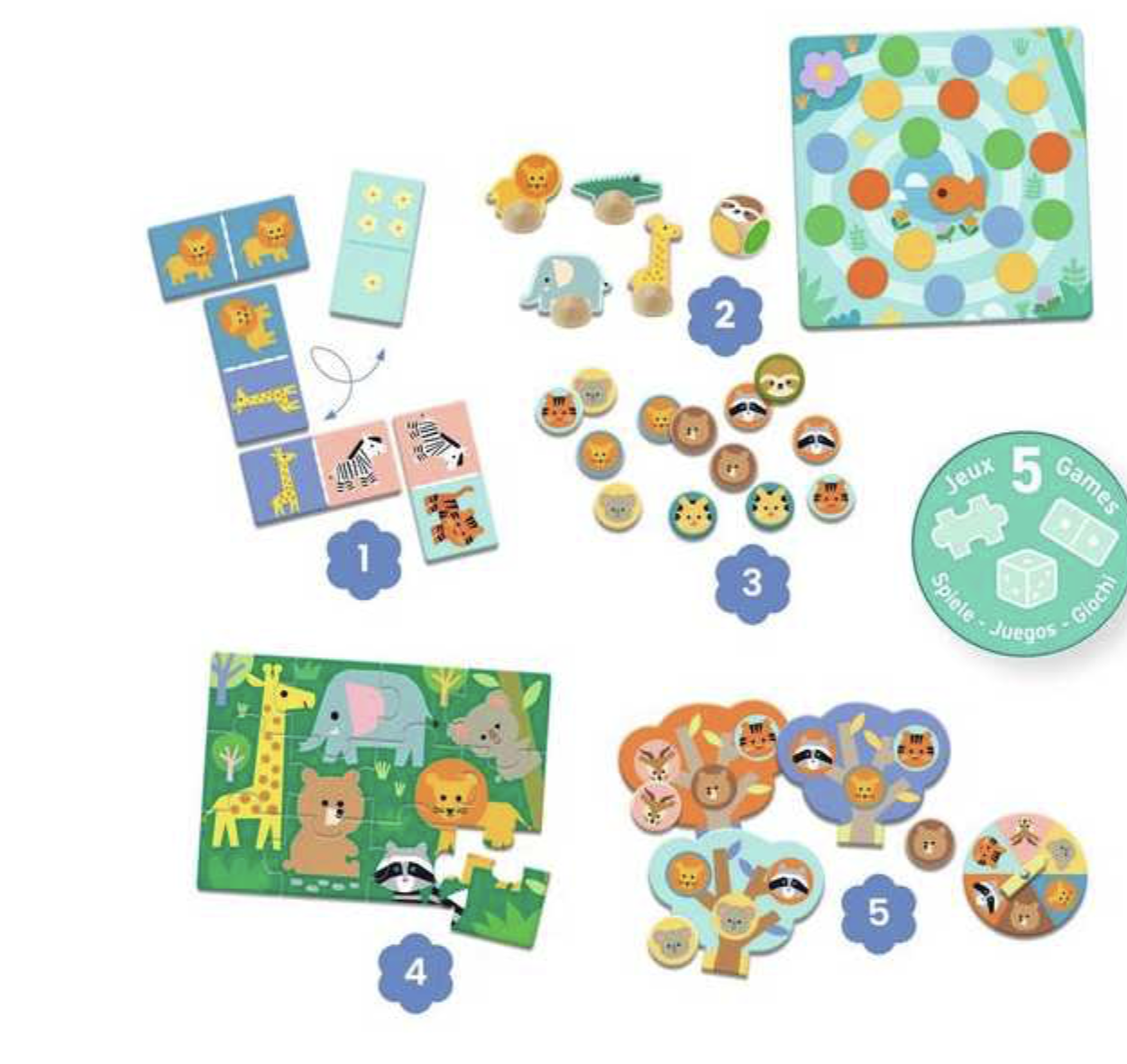 Mémo Domino Loto Puzzle Ludo - Animaux sauvages