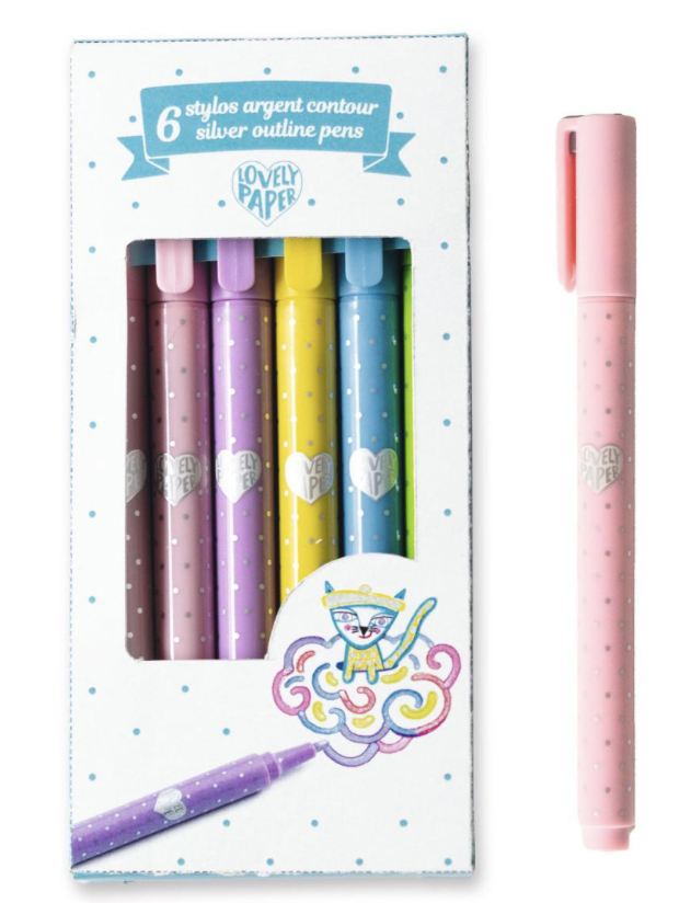 6 stylos argent contour