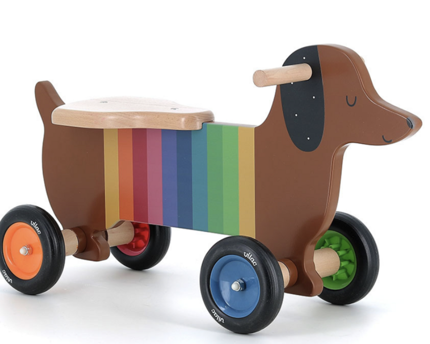 Porteur en bois - Chien multicolore