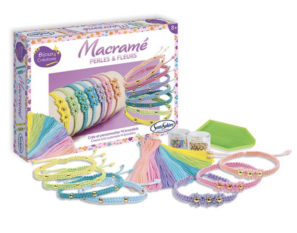 Bracelets macramé - Perles et fleurs