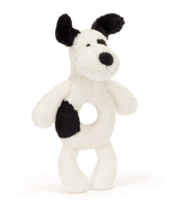 Hochet - Bashful Black & Cream Puppy