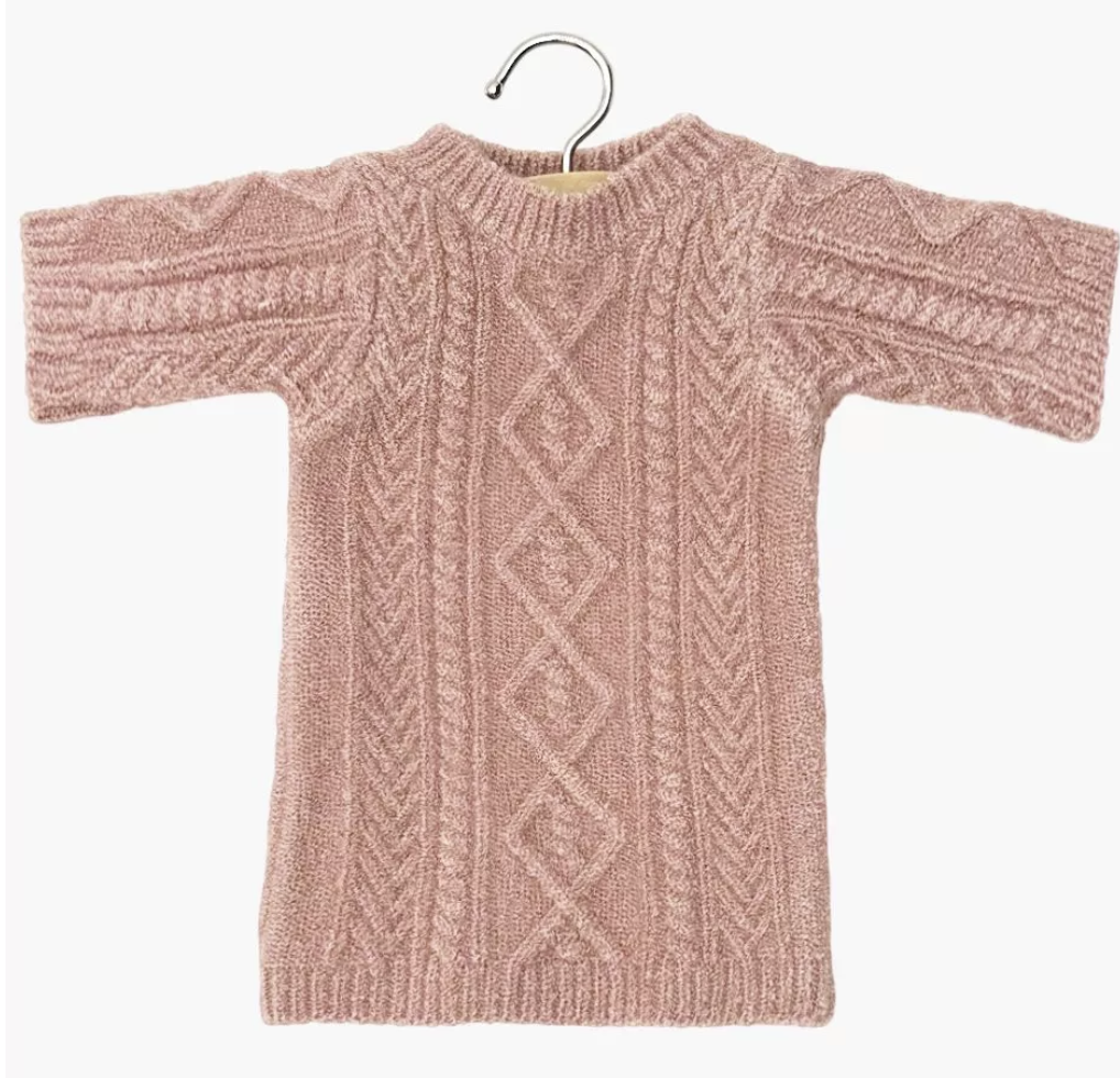 Gordies - Robe Lena en tricot maille torsadée rose thé et son pochon