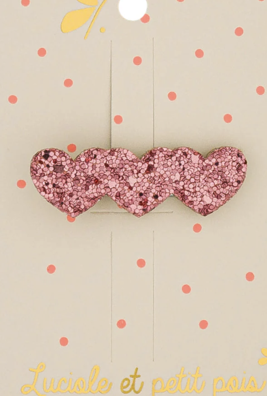 Barrette - 3 coeurs - Framboise