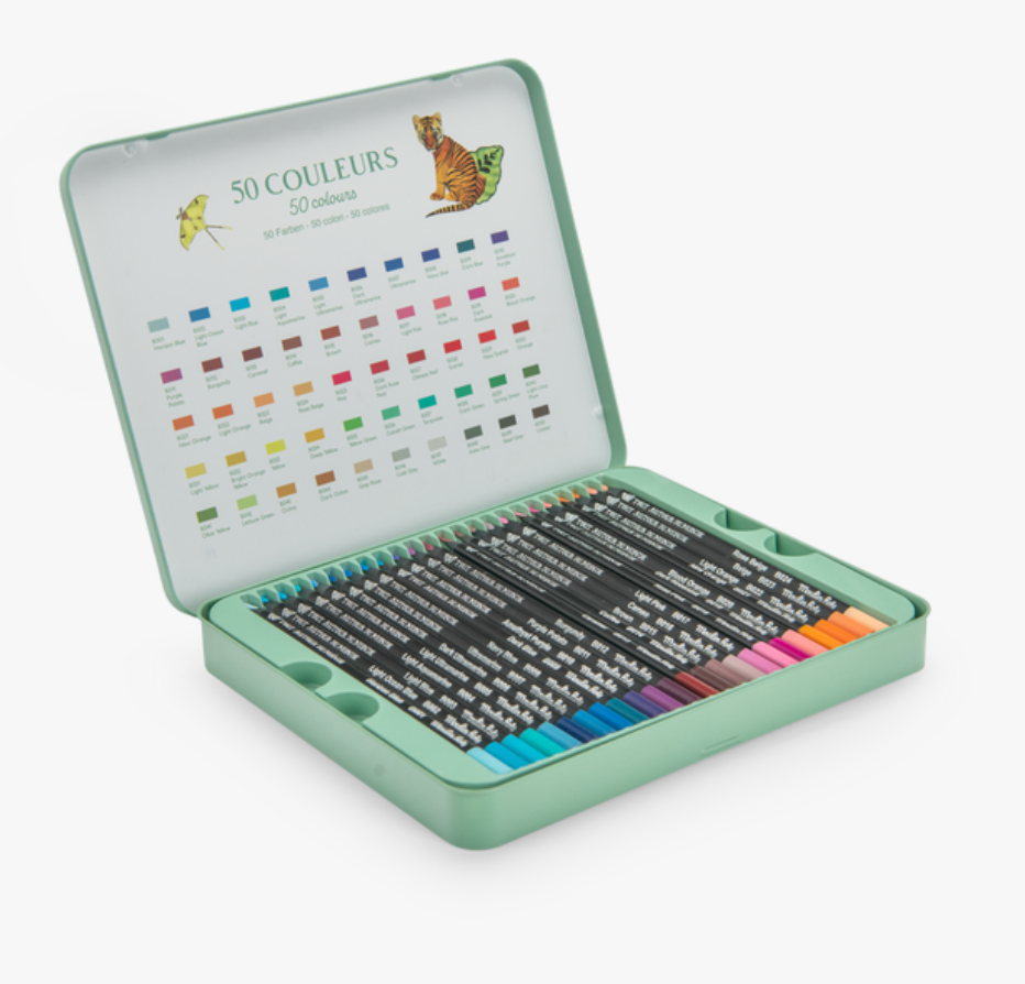 Boîte métal 50 crayons de couleur - Autour du monde