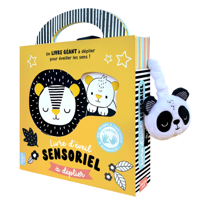 Livre d'éveil sensoriel à déplier - En noir et blanc