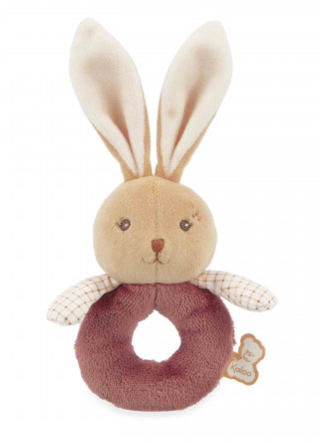 Doudou hochet - lapin - Bordeaux